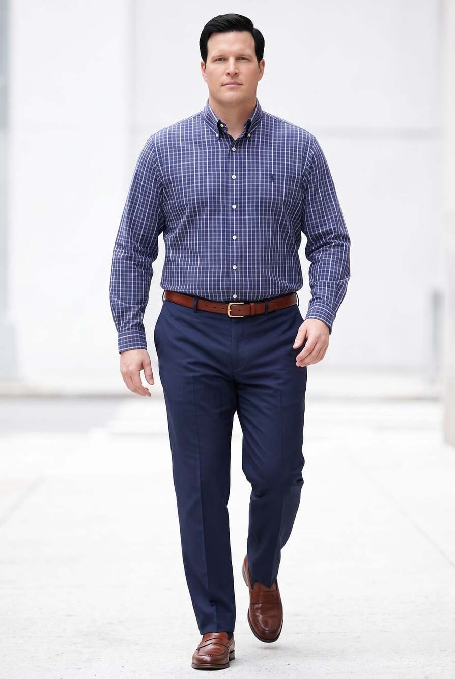Ralph Lauren Yarmouth Button Down Shirt Size 17 34/35 Blue Plaid Cotton